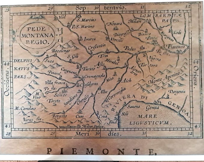 Vintage Map  of   Northern Italy, Print