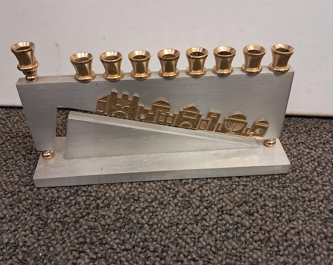 Vintage Israeli A.N. Oppenheim 24K Gold & Silver Plated Menorah