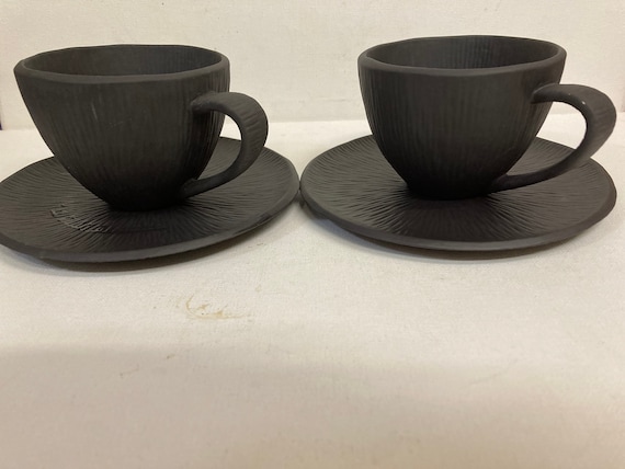 Michael Aram - 2 Africana Porcelain Cup & Saucer Set - Black Matte