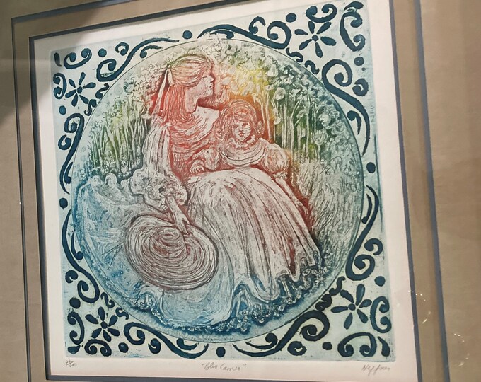 Signed and  Numbered Blue  Cameos Drawing  by Heffener