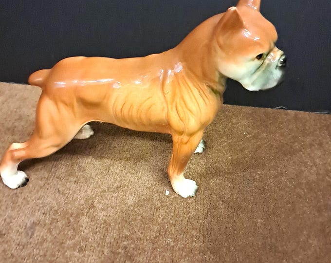 Vintage Porcelain Boxer Dog Figurine, Muscular Build