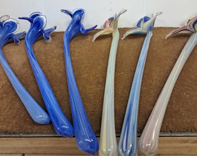 Set of  Six Murano Style Handmade Glass Flowers