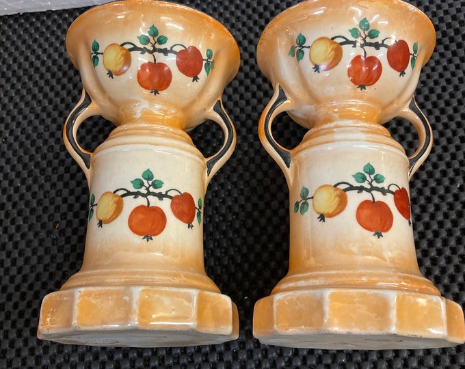 Two Vintage 1920's  Vases/Urns ,Double Handle with Fruit paintings from Czechoslovakia