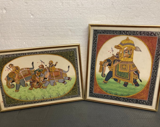 Maharaja riding an elephant, historical scene, traditional miniature painting, Udaipur, Rajasthan, India