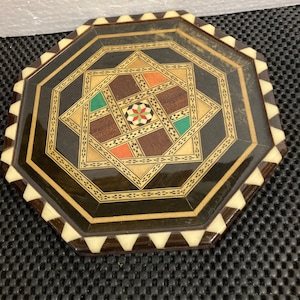 Vintage Octagonal  Inlaid  Wooden Trivet