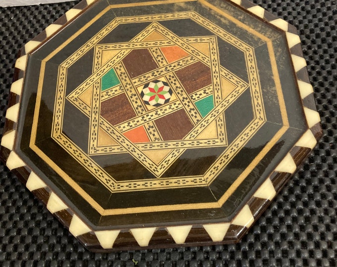 Vintage Octagonal  Inlaid  Wooden Trivet