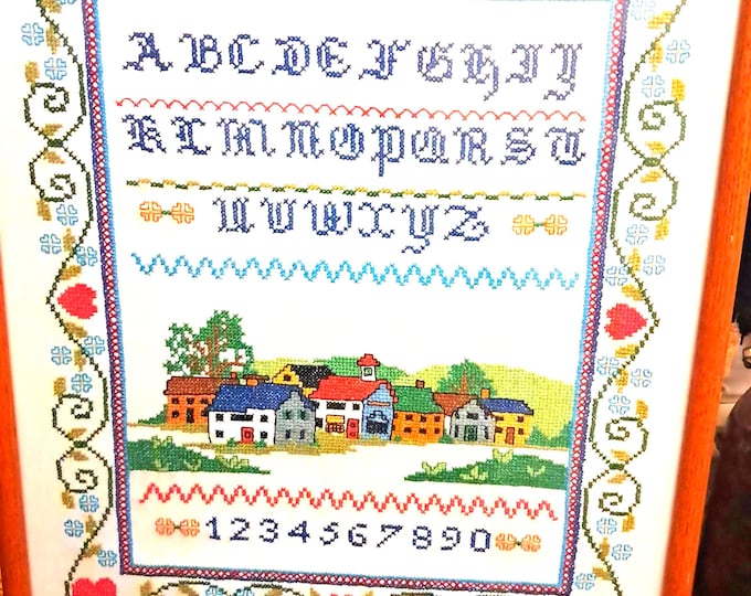 Needlework Sampler, Alphabet, Farm House and Numbers