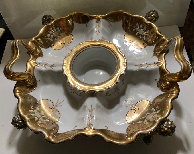 Rare Gold/White Royal Carlton Sering Dish with  Metal Stand    A / # 5559