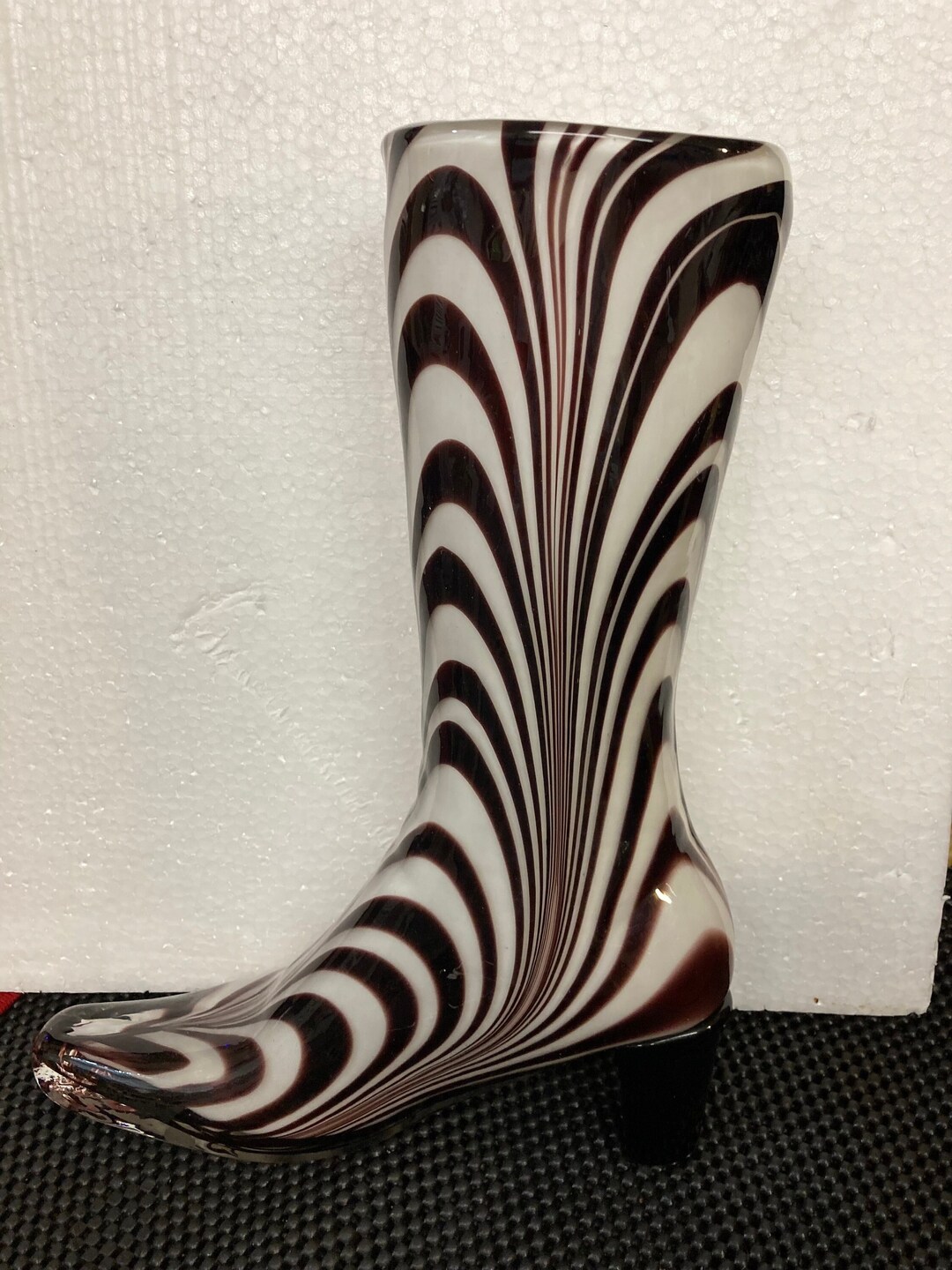 RARE Murano Glass Vase Fashion Boot Brown & White Heavy Tall Etsy