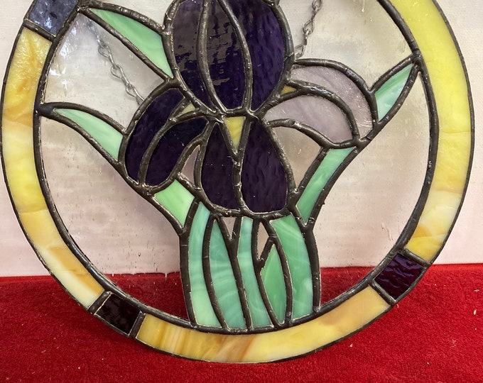10 " Wide Handmade  Round  Stain Glass  Flower with  12 "Chain