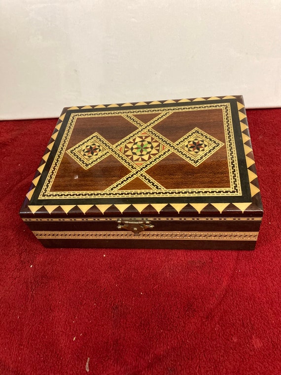 Wooden jewelry box made in Spain, vintage