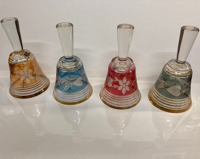 4 Vintage Bohemian Style Dinner Bells  Assorted Colors ,Collectible Crystal Bells,Made In Czechoslovakia