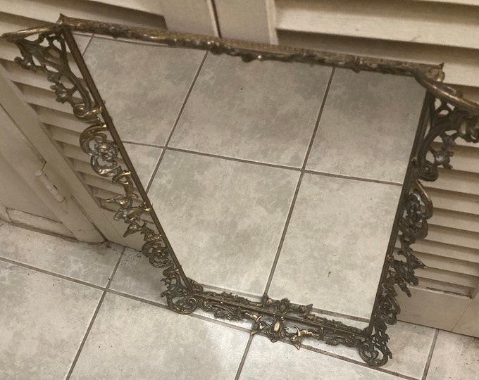 Vintage Ormolu Style Vanity Mirror Tray: Large Gold Bronze Metal, Victorian Decor