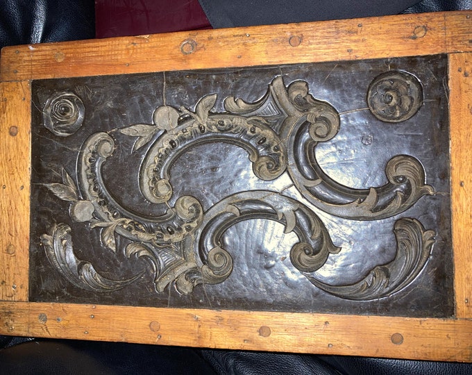 Hand Carved  Stone in  Wood  Frame