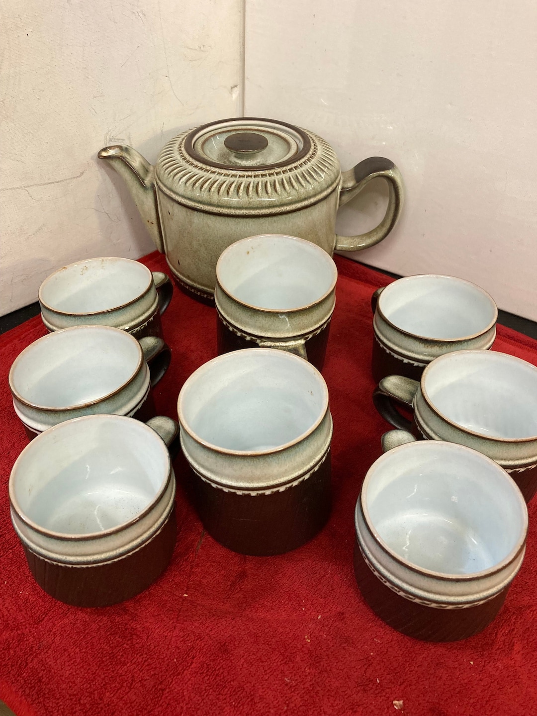 Denby Rondo Vintage Denby RONDO Teapot Set, Stoneware Tea Cups, England - Etsy