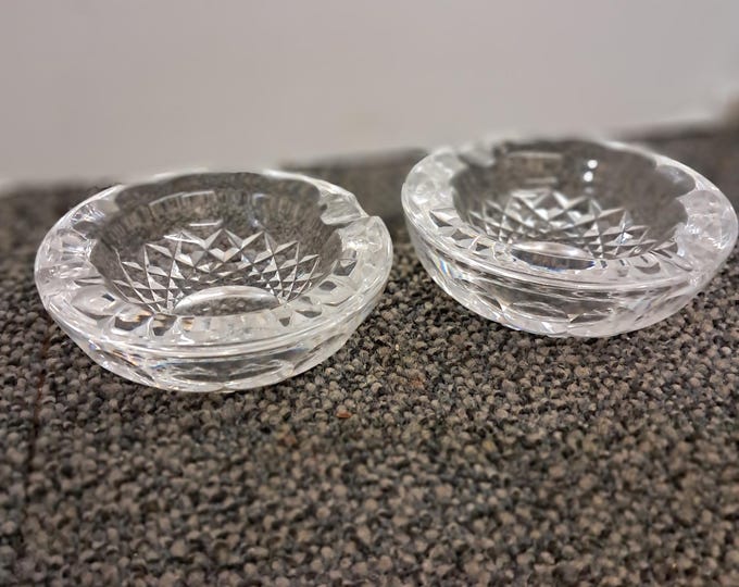 Two 1960s Mini Round Polished Crystal Ashtrays by Waterford
