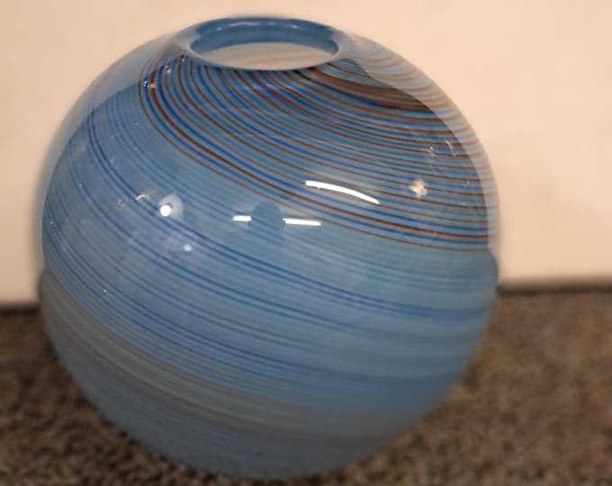 Aqua Blue Swirl Round Vase By Dansk Art Glas Works