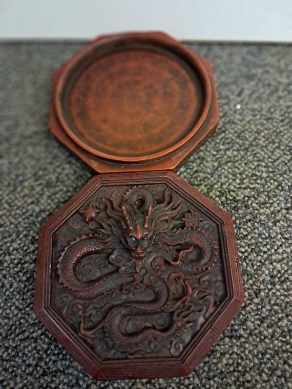 Vintage Chinese Hand Carving Dragon Ink Soapstone Jewlery Box - Etsy