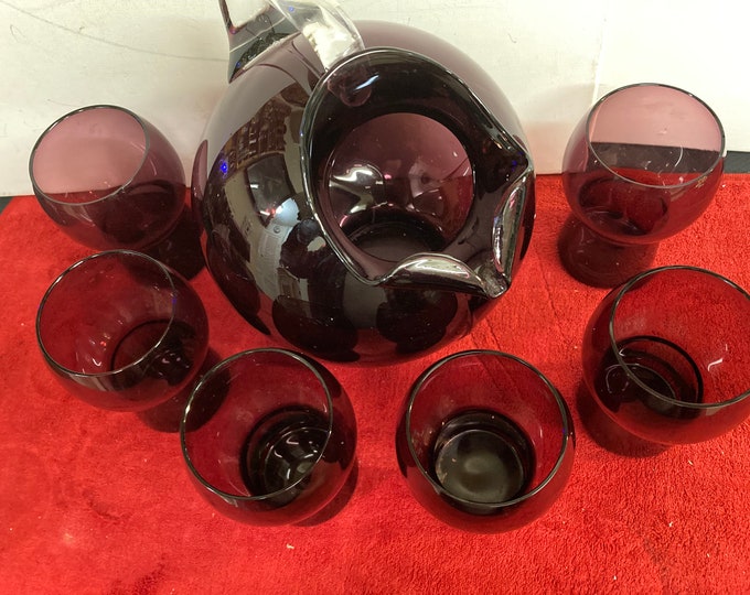 Cambridge Carmen Ruby Red Tilt Ball Pitcher With 6 Matching Glasses