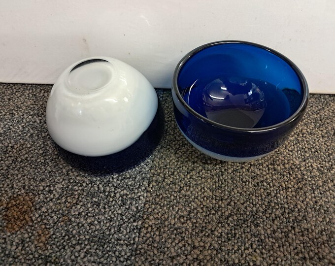 Vintage Cobalt Blue & White Glass Bowls - Decorative Set of 2