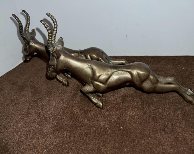 Pair of Vintage Cast Bronze Brass African Impala Gazelle Bookends