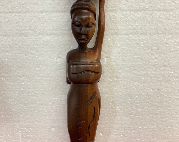 Hand Carved  Wooden Vintage Folk Art  Statue  of  Mother and  Child