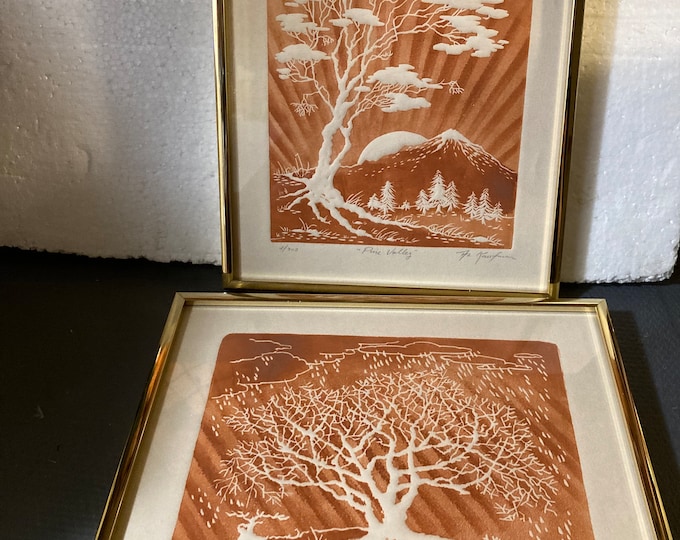 Vintage Al Kaufman Signed and Numbered Intaglio ETCHINGS " Pine Valley "  &  "Winter Time "