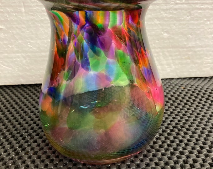 Vintage Handmade Art Glass ,Iridescent Heavy Vase