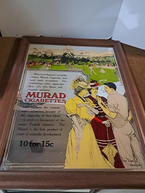 Vintage Murad Cigarettes Newport Casino Framed Advertising Mirror