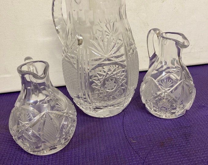 3 Hand Cut 24 % pbo Heavy Crystal Pitchers