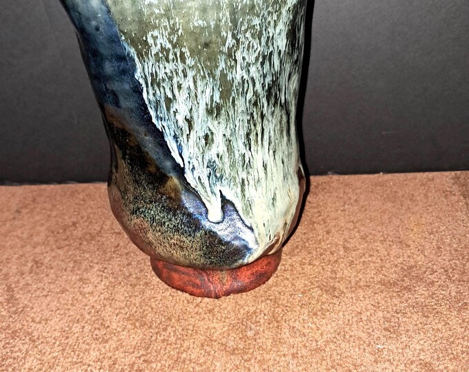 Studio Art Pottery  with  Drip Glaze Effect Signed  Lou