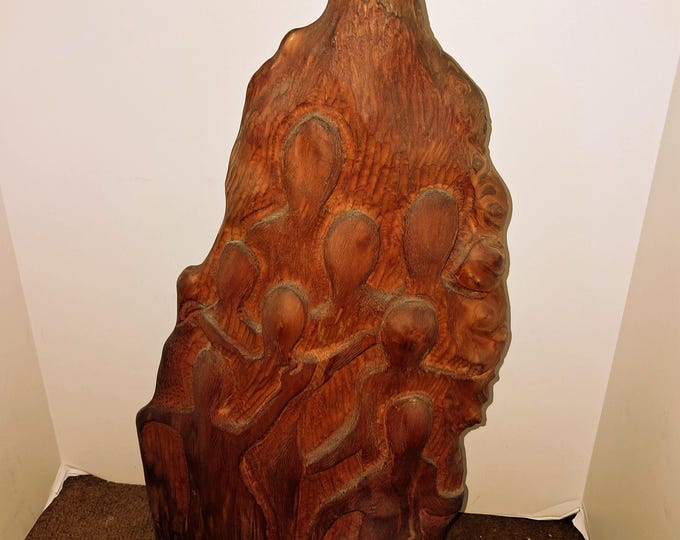Hand Carved  Wooden Sculpture featuring  8  figures   of people