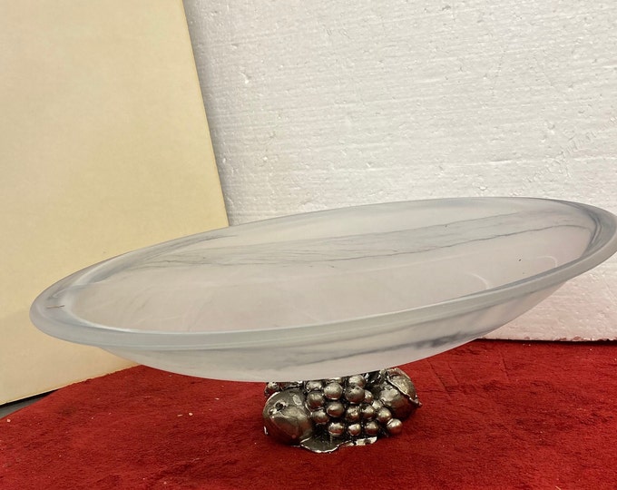 Vintage Cristalli D'Oggi Frosted Glass Compote: Silver Fruit Pedestal Bowl