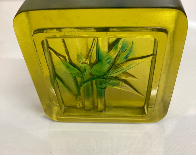 Tittot Crystal Art Glass Green Bamboo Paperweight Sculpture Taiwan