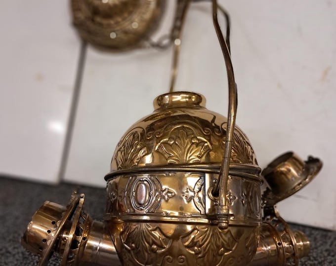 Angle Lamp Co. Electrified Kerosene Brass & Glass 2-Light Hanging Fixture