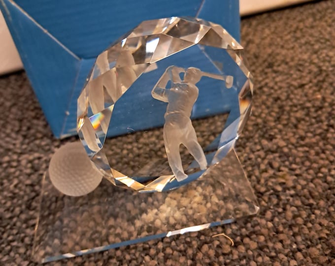 Crystal Golfer Paperweight - Roman by Mar - New in Box