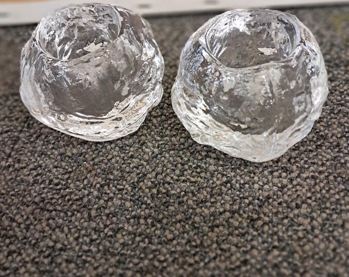 Pair of Kosta Boda  Crystal Snowball Votive Candle Holders ,Ann Warff Sweden
