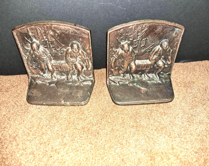 Antique Cast Iron Pirate Treasure Bookends by Hubley