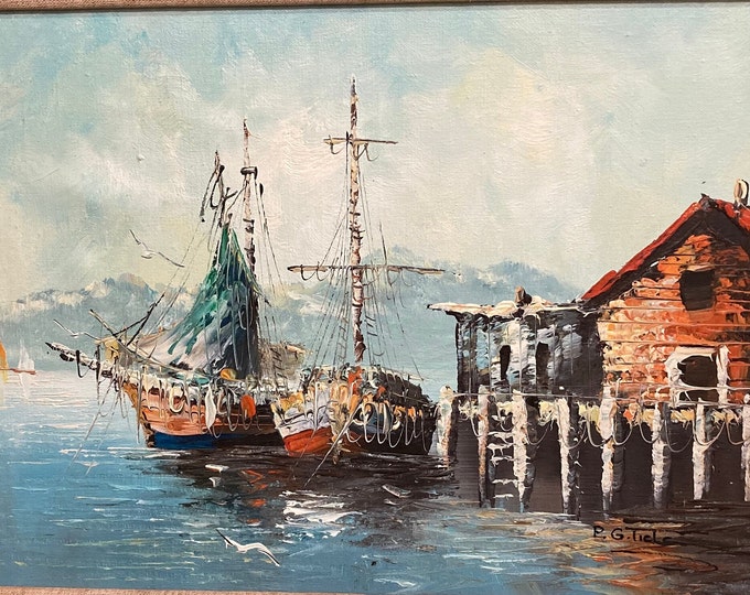 P.G. Tiele Original Oil Painting on Canvas Framed Nautical Impressionism Painting