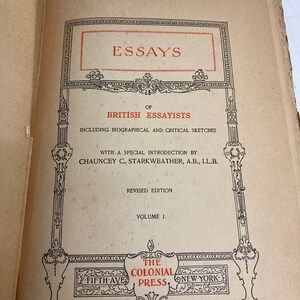 Essays of British Essayists with Biographical and Critical Sketches, 1900, Volume 1 Hardcover – January 1, 1900