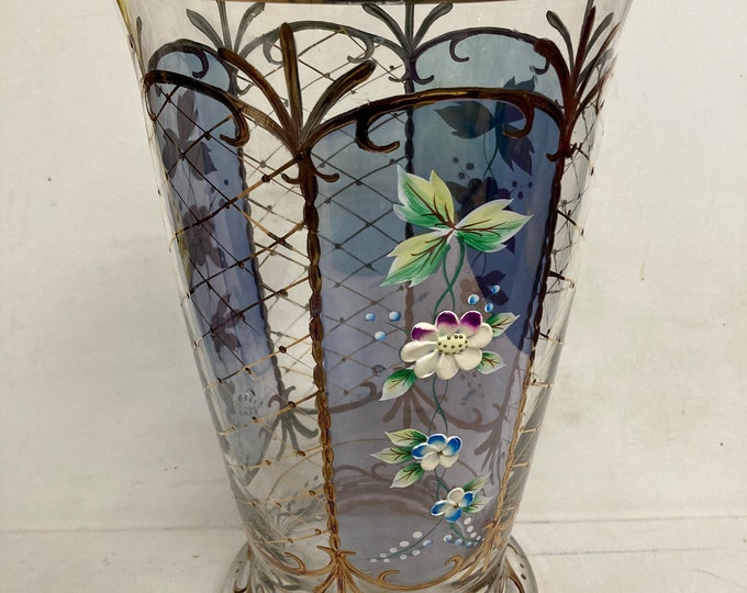 Vintage J&S Hand Cut  and  Hand Painted Floral Vase