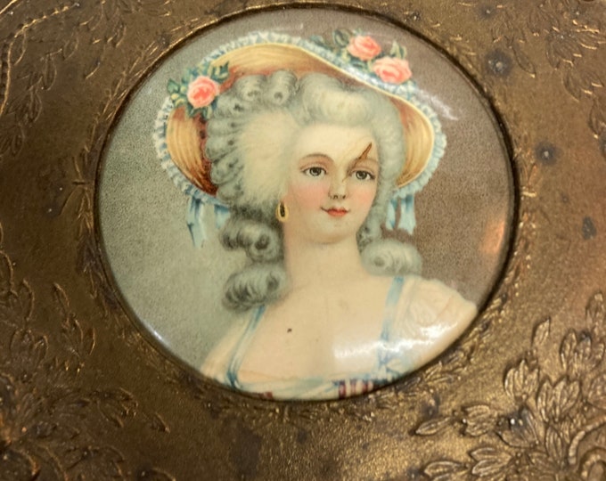 Antique French Hand Mirror With Miniature