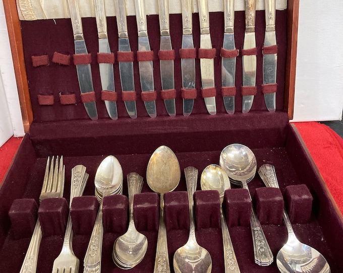 WM A Rogers 1938  "ROSALIE " Silver Plate  A1PLUS  39 Piece Floral Flatware