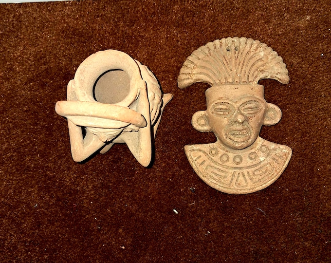 Two Handmade  Mayan Terracotta Mexican Art craft Figurines
