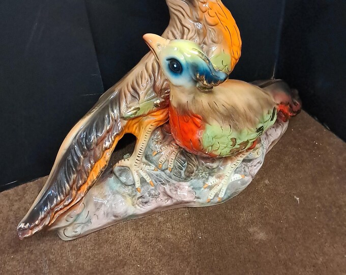 Vintage Italian Ceramic Sculpture of Pheasants .Multi colored, Hand Painted