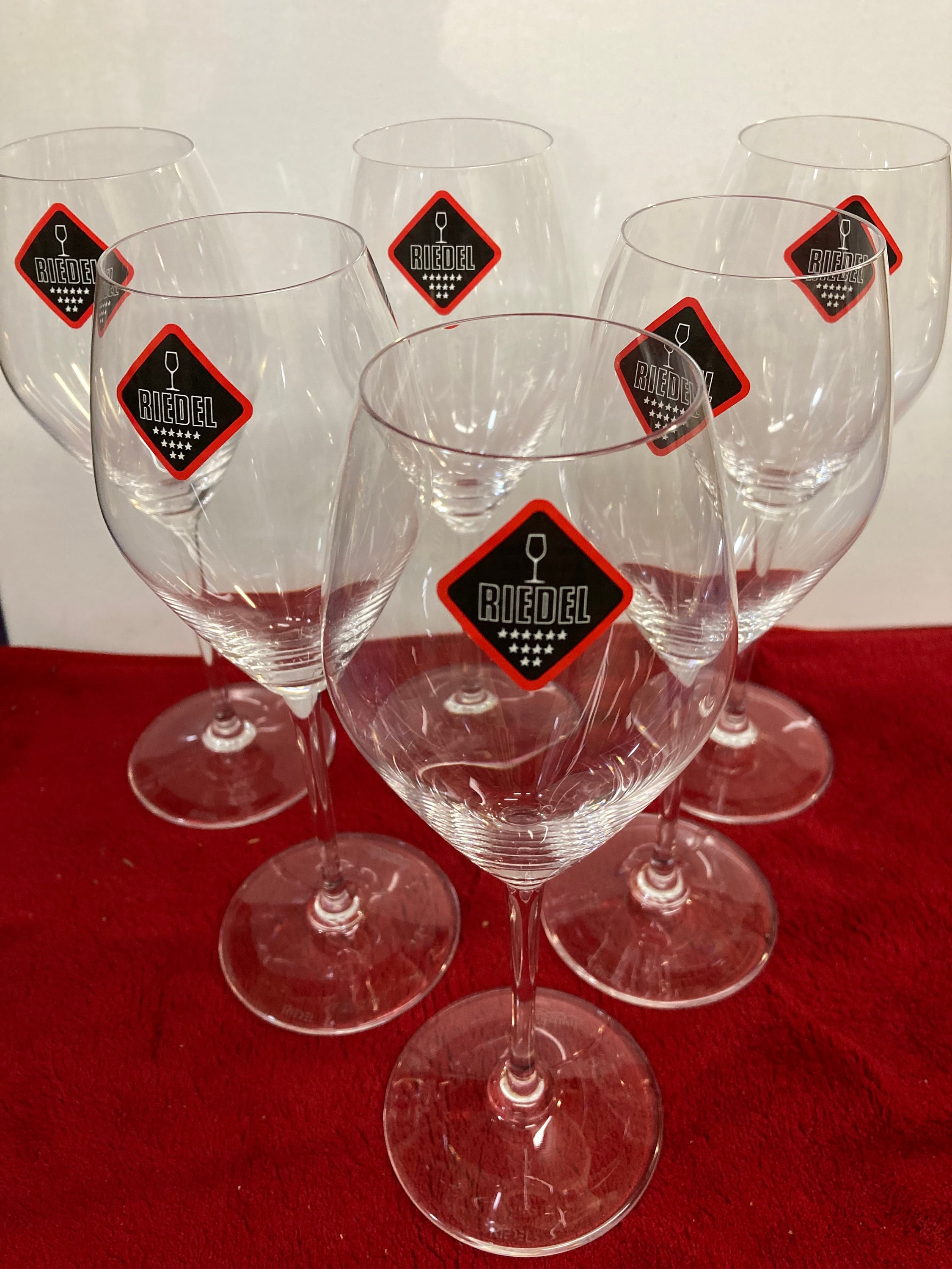 Latest Riedel Handblown Champagne/Wine Flutes w/Riedel Label/Etched on Base