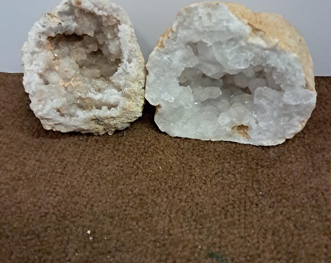 Two Clear Quartz Geodes: Natural Raw Crystal Cluster