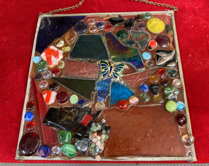 Handmade Stained Glasswork, Butterfly Leaf Metal Ornament, 12x12