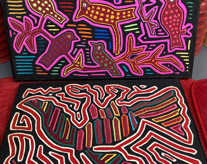 Set of Vintage  Hand Stitched  Kuna Framed Picture/Wall Hanging of Birds