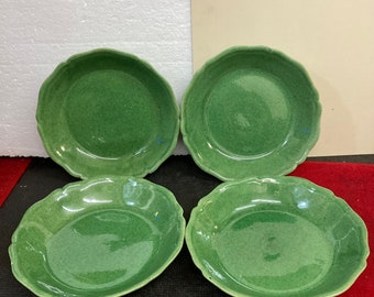 4 Green Glazed  Faience De BIOT , Stunning Dinner Plates Dated To  1950’s / 1960’s.